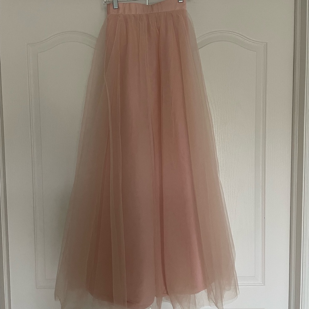 Full length pink tulle skirt